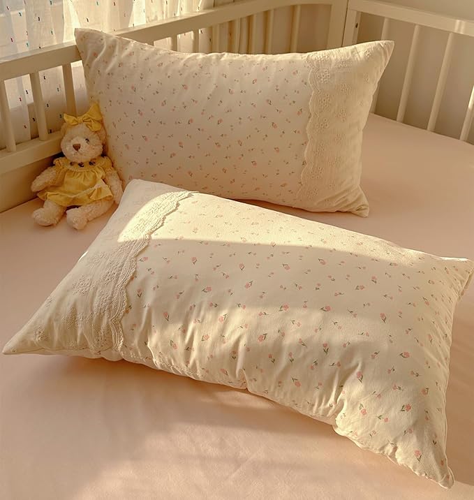 VM VOUGEMARKET Lace Comforter Set Queen Garden Flower Comforter with 2 Pillowcaases Cottagecore Bedding Set Pink Floral Comforter Set 90"x90"