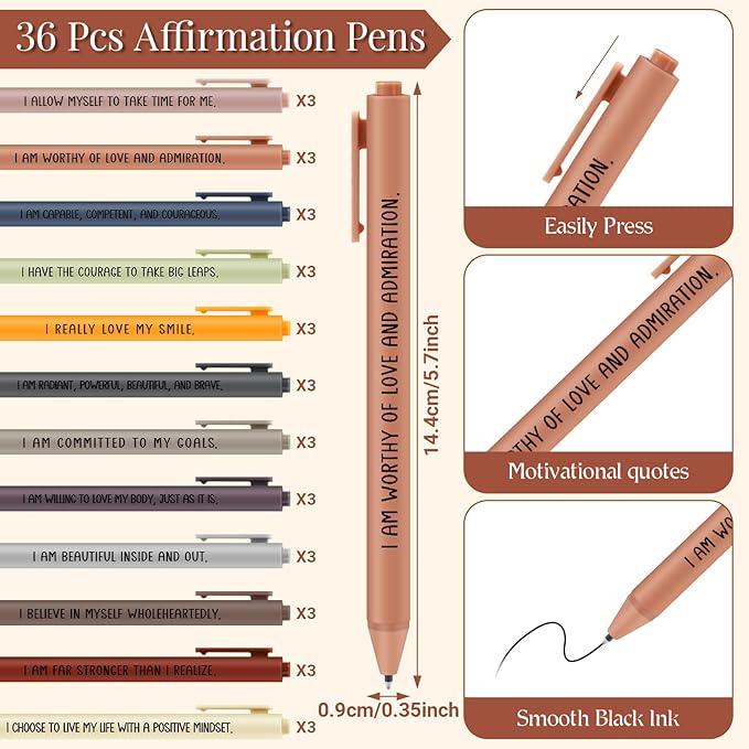 Kosiz 72 Pcs/36 Set Positive Affirmation Gifts Gratitude Spiral Notebooks with Pens Motivational Encouragement Notepads Daily Affirmations Journal for Women Valentine Galentine Gifts (Vibrant)