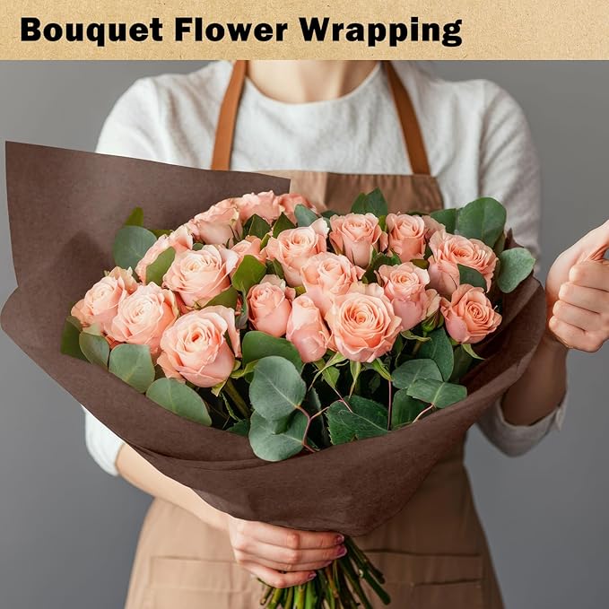 RUSPEPA Chocolate Brown Kraft Wrapping Paper Roll, 17.5"x 393"(32.8'), Recyclable Brown Art Gift Wrap Paper for Gift Wrapping, Table Covering, Kid Craft Supplies, Bouquet Flower, Bulletin Board, 80GSM