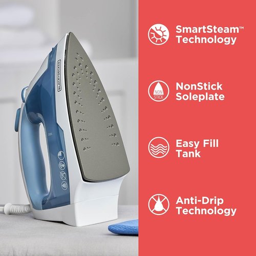 BLACK+DECKER Easy Steam Compact Iron - Lightweight Design, Nonstick Plate, 1200 Watts, Automatic Shutoff