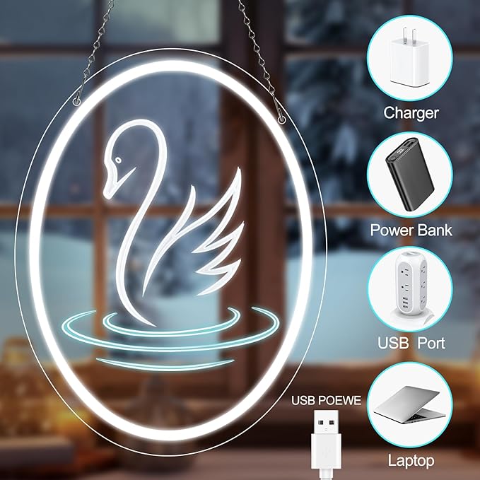 Swan Neon Sign, Neon Signs for Wall Decor, Dimmable LED Neon Sign for Bedroom Decor, USB Powered Neon Signs for Birthday Party and Teen Girls Gift (15.7" x 11.8")