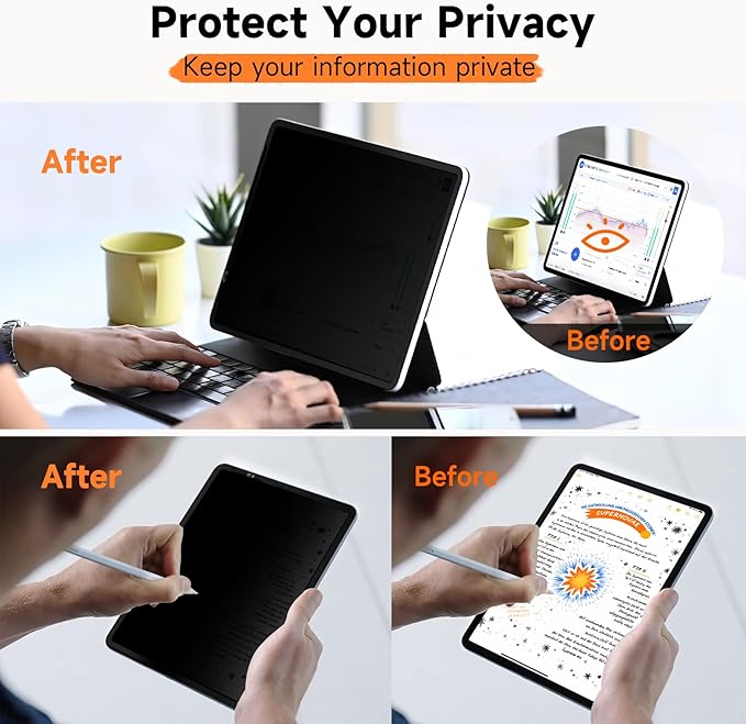 Mamol Upgrade 360° Privacy Screen Protector for Apple iPad Pro 13 inch 7th M4 2024/ 8th M5 2025, Magicsuction 4-Way Anti Spy Glare Blue Light Filter, High Sensitive/Bubble Free/Reusable