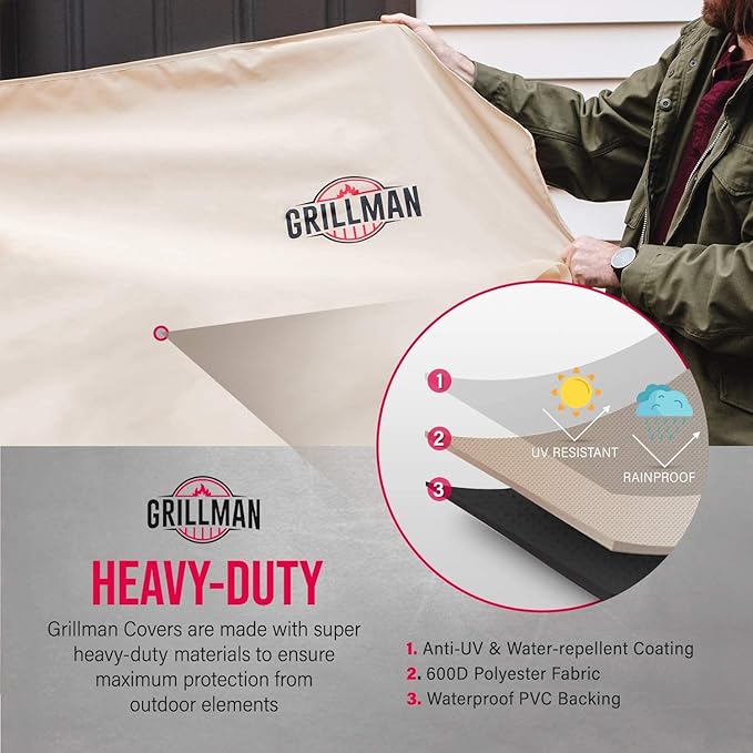 Grill Cover by Grillman, Tan, 72 Inch, BBQ Outdoor Grill Covers, Charcoal & Gas Grills, Waterproof, Rip-Proof, Weather-Resistant, Anti-UV, Barbecue Cover for Weber, Genesis, Charbroil, Nexgrill, etc