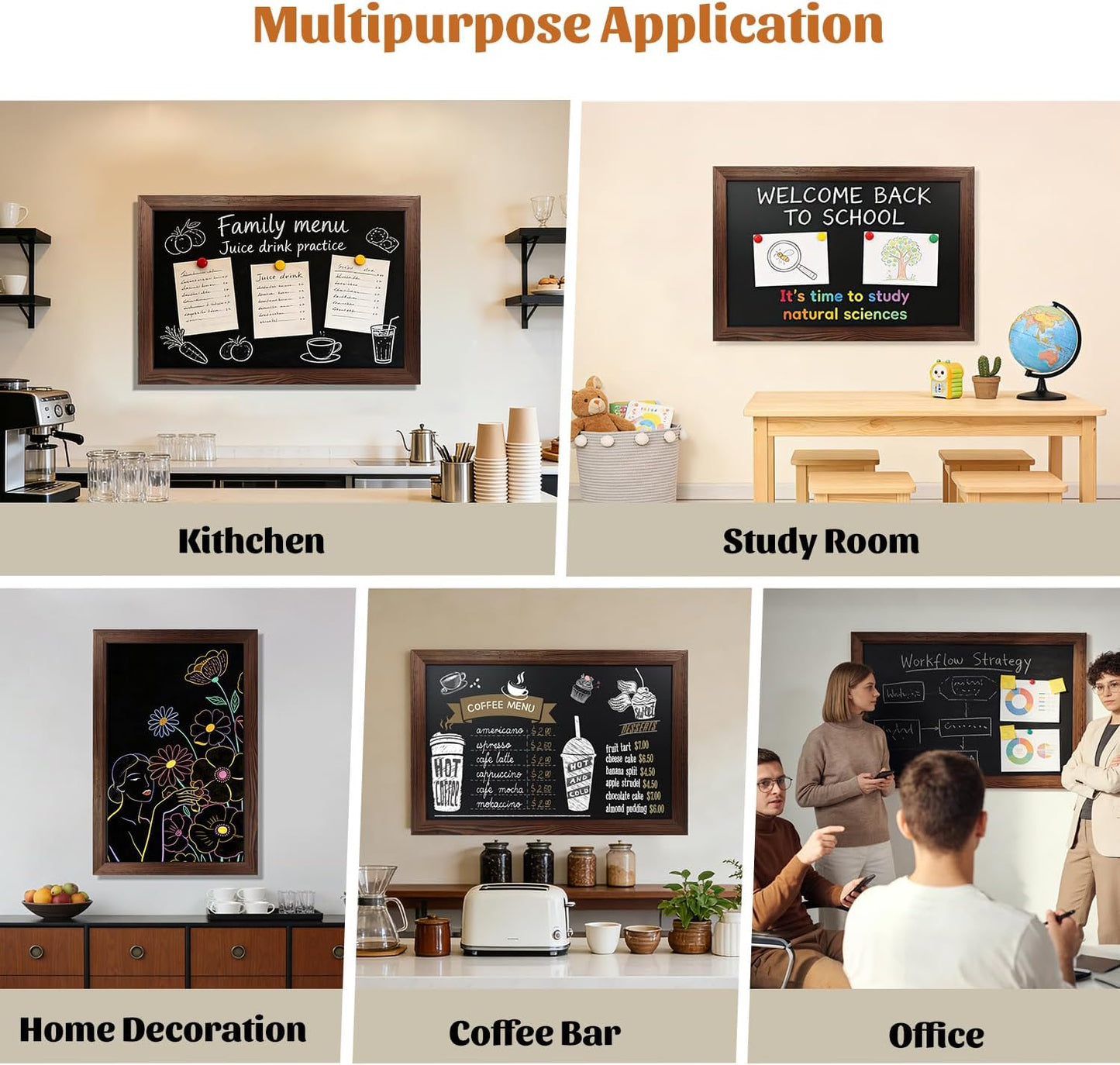 Skiennix Magnetic Chalkboard - 24 x 36 Inch Solid Wood Frame | Versatile Wall-Mounted Board for Kitchen & Restaurant