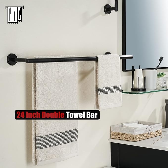 JQK Double Towel Bar, Oil Rubbed Bronze 27 Inch 304 Stainless Steel Thicken 0.8mm Bath Towel Rack for Bathroom, Towel Holder Wall Mount ORB, Useable Length 24 Inch, TB100L24-ORB