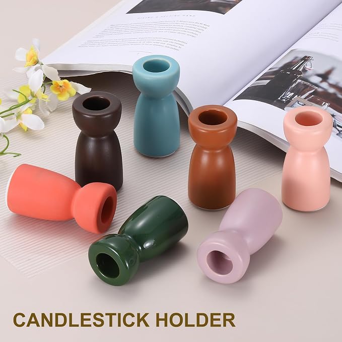 uxcell 2 Pack Candlestick Holder Brown Ceramic Taper Candle Holder Candle Stand Holders Modern Style Decoration for Centerpiece Tabletops Anniversary