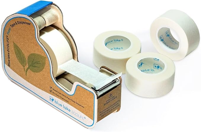 Masking Tape Dispenser，Plastic-Free Masking Tape Dispenser with 4 Rolls 3/4 in x 550 in Paper Tape, Label Tape Dispenser Desk for Masking, Labeling, Office Home School