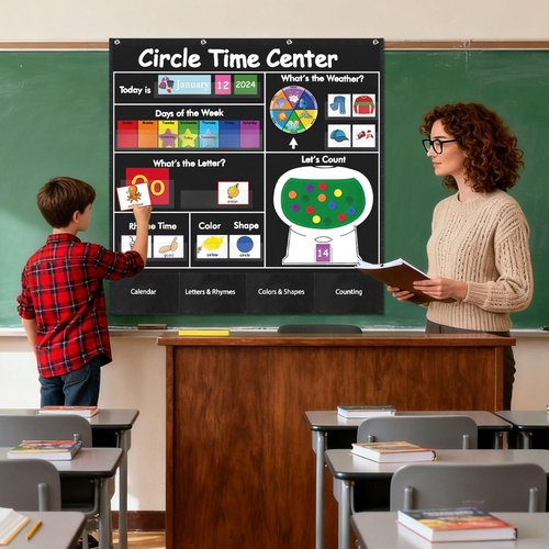 Circle Time Learning Center | Educational Pocket Chart Calendar for Classroom - Black
