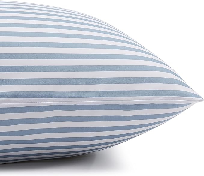 Amazon Basics Lightweight Super Soft Easy Care Microfiber 3 Piece Bed Sheet Set With 14-inch Deep Pockets - Twin, Dusty Blue Pinstripe,Printed