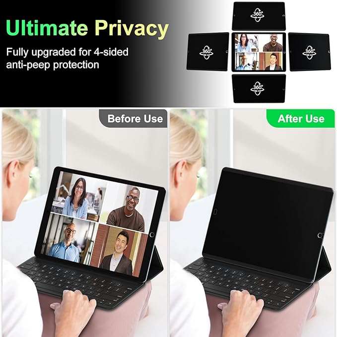 LUSA DESIGN 360°Magnetic Privacy Screen for iPad 9th/8th/7th Generation (10.2Inch,2019/2020/2021), Removable Anti Blue Light Glare Spy Private Filter, High Sensitive Bubble-Free Screen Protector