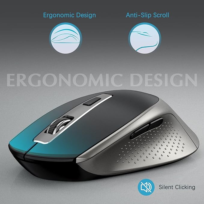 Wireless Keyboard Mouse, J JOYACCESS Sleek and Ergonomic 2.4G Wireless Keyboard and Mouse Set,Portable and Comfortable for Travel Compatible withComputer/Laptop/Windows/Mac-Black/Silver
