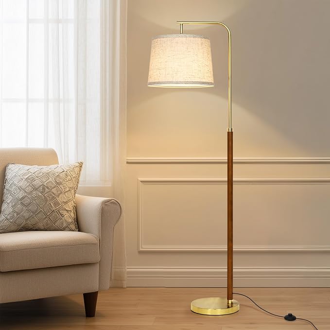 CINKEDA Wood Arc Floor Lamp,63" Tall Mid Century Modern Standing Lamp with Foot Switch & 3 Color Temperatures,Vintage Floor Lamps for Living Room Bedroom Office Reading Corner (Bulb Included),Walnut-B