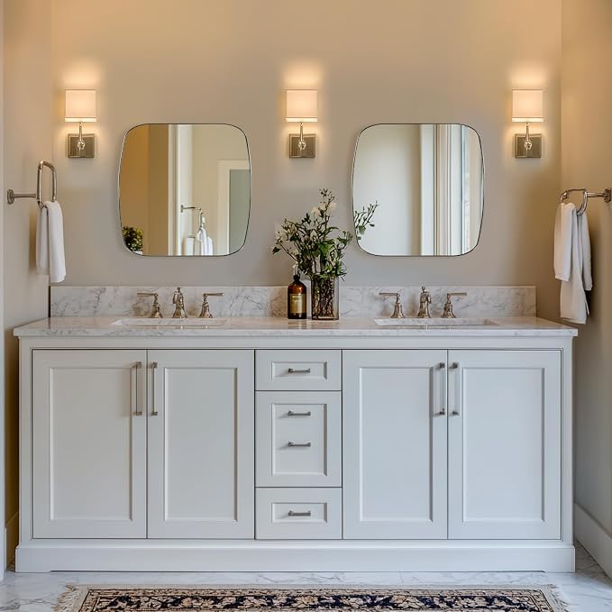 ANDY STAR Brushed Nickel Bathroom Mirror, 24x24 Oblong Mirror with Stainless Steel Metal Frame, Silver Vanity Mirror for Over Sink, Modern Anti Rust Wall Mounted