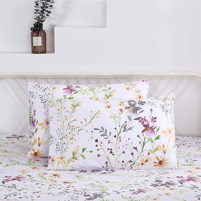 RYNGHIPY Cotton Floral Bed Sheet Set Queen Size Botanical Flowers Print Bedding Shabby Garden Floral Bed Sheets