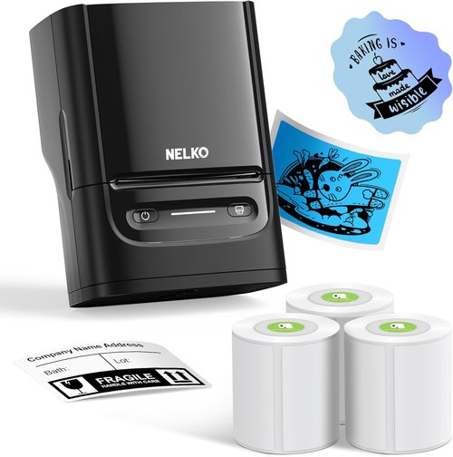Nelko Label Maker Machine - PM220 Bluetooth Thermal Printer | 2-Inch Portable Labeling for Small Business & Personal Use, Black