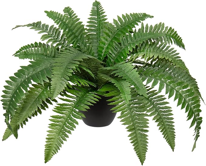 Fake Fern Potted Plant Artificial Boston Ferns in Pot 35 Leaves for Outdoors & Indoor Faux Fern Bush Plant 20inch for Patio Garden Farmhouse Windowsill Office Living Room Decoration Home Decor