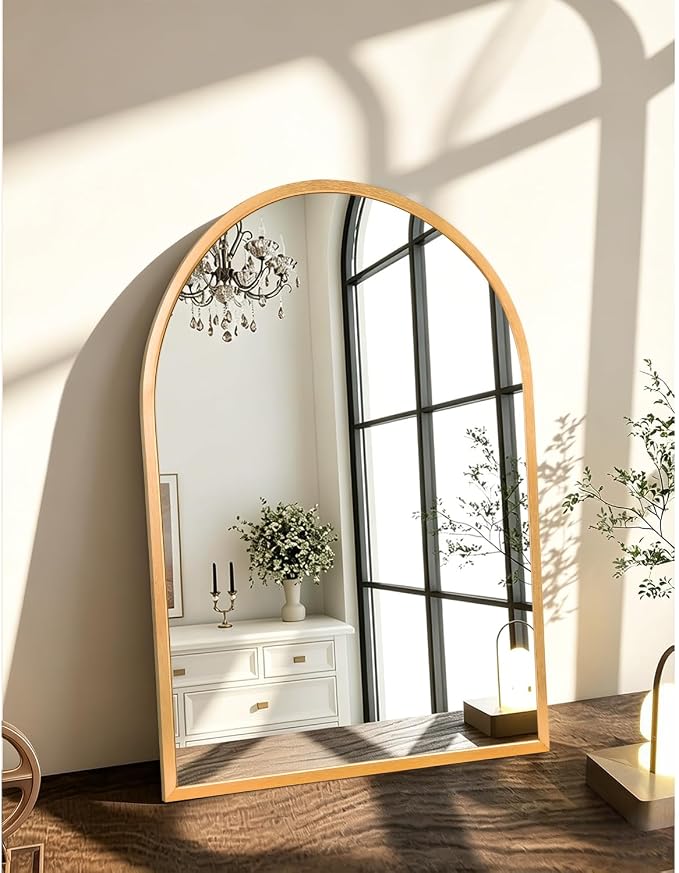 Arched Gold Framed Wall Mirror, 26"x18" Aluminum Alloy Bathroom Mirror for Wall, for Bedroom Entryway Living Room Vanity Large