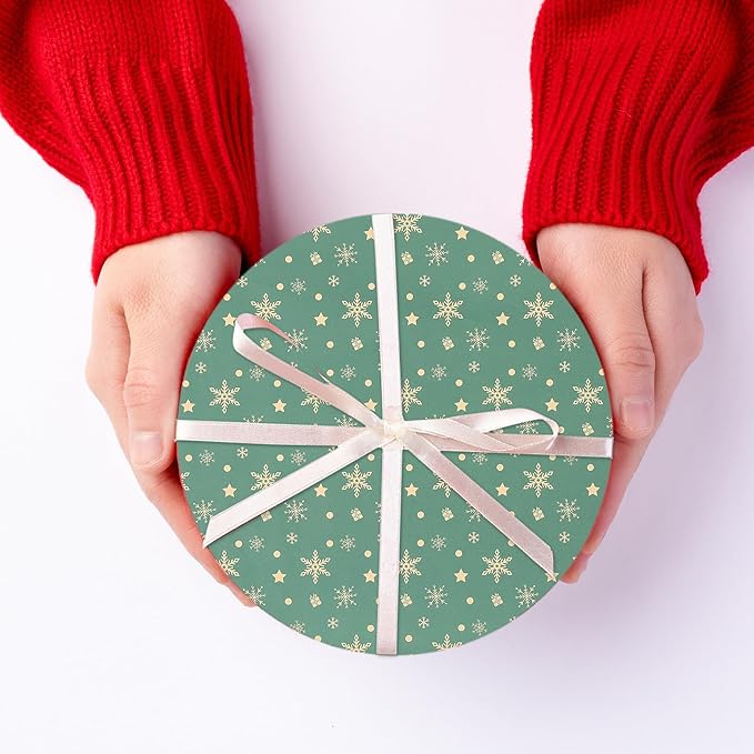 VALICLUD 5pcs Vintage Christmas Wrapping Paper Kraft Material Green Snowflake Pattern Box Wrappers for Bouquets Holiday Wrap Craft Projects