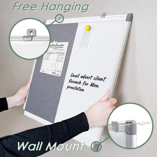 Combination Magnetic Whiteboard & Fabric Board - 36x24 Inches Dry Erase Bulletin Board for Home, School, Office