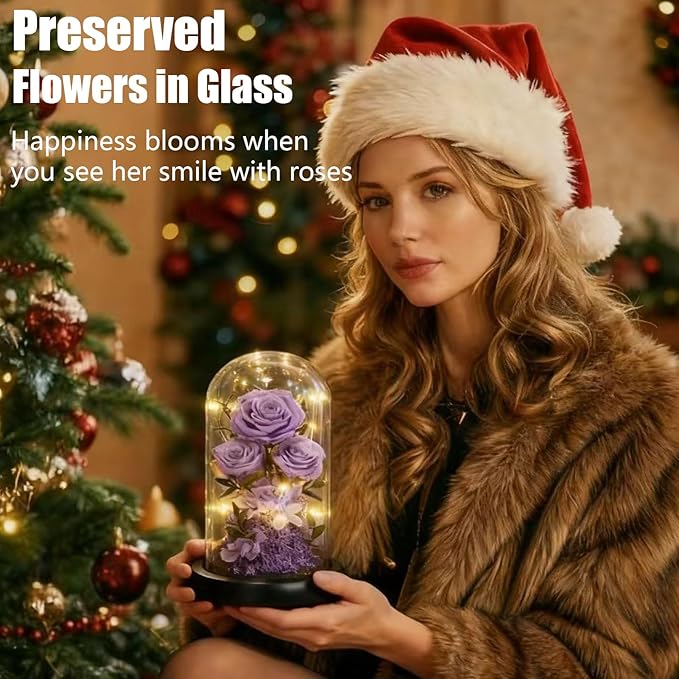 Birthday Gifts for Women Fresh Flowers for Delivery Prime Forever Preserved Rose in Glass Dome Gifts for Her Girlfriend Grandma Daughter Wife Valentines Mothers Day Christmas Anniversary-Light Purple