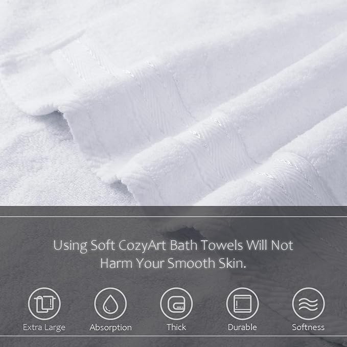 COZYART White Bath Towels for Bathroom 2 Pcs, 27x54 Cotton Bath Towel Sets Super Soft Highly Absorbent Durable 650 GSM Shower Towels for Daily Use