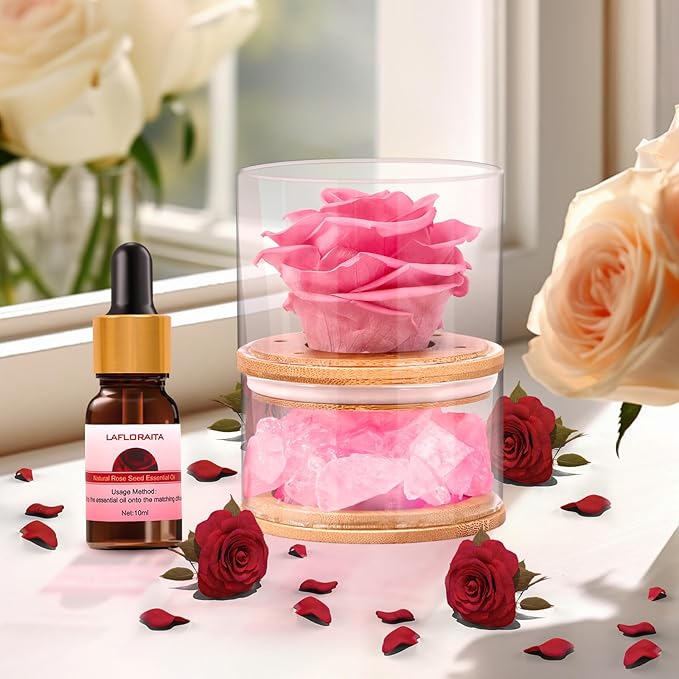 Women Gifts for Christmas Flower Gifts for Mom,Xmas Gift for Her,Preserved Pink Roses with Light,Forever Flowers Birthday Gifts for Women,Wife,Girlfriend Gifts Ideas on Birthday,Anniversary,Valentines