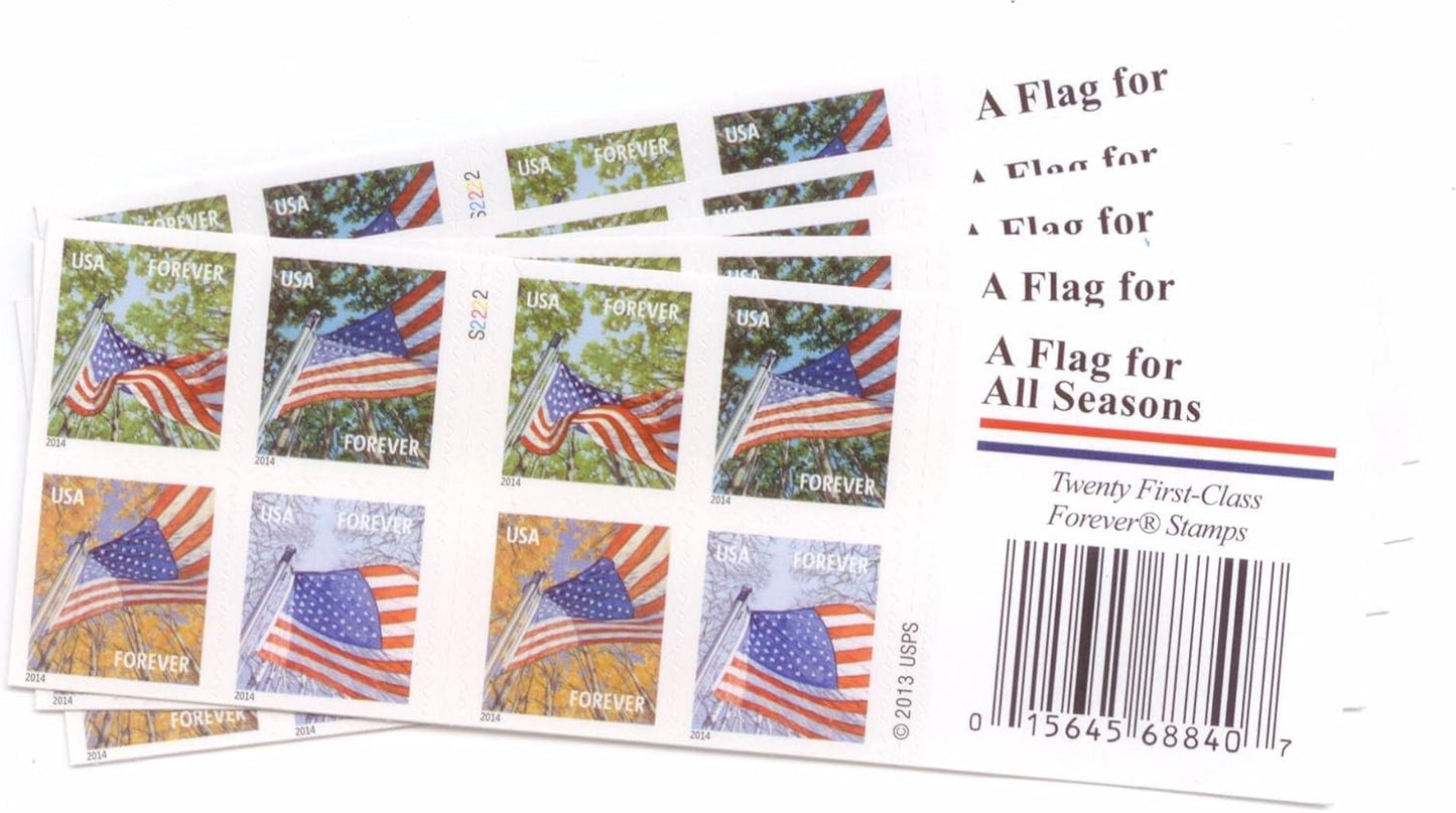 USPS Forever Stamps - Seasonal Flags Design - 100 Stamps (5 Books of 20)