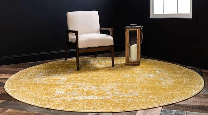 Unique Loom Bromley Collection Area Rug - Wells (8' Round, Yellow/ Ivory)