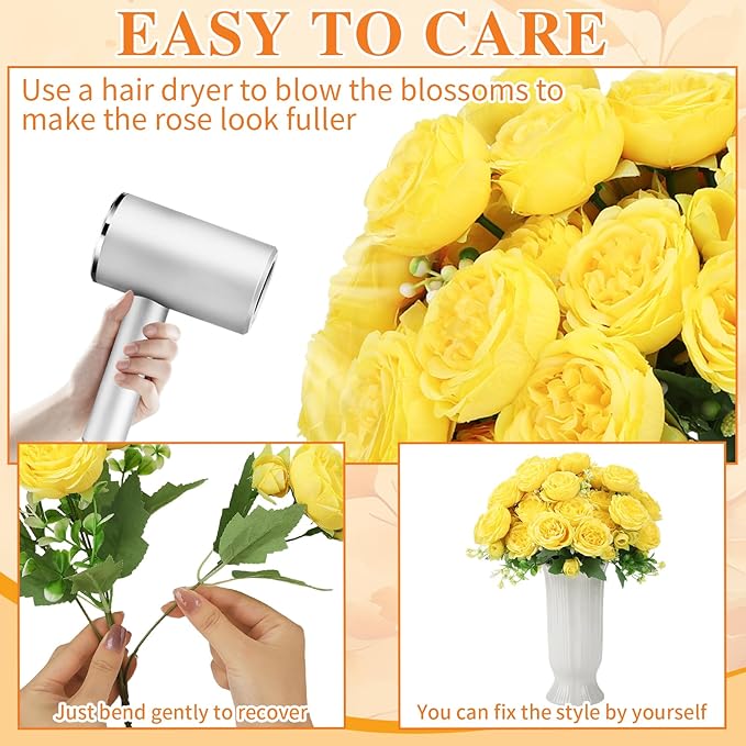 8 Pack Yellow Peonies Artificial Flowers, Fake Silk Hydrangea Bouquet for Bridal Wedding Home Table Decor Reusable Dining Opening Ceremony Birthday Arrangement Faux Floral