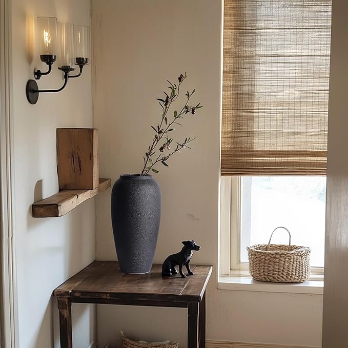 Rustic Ceramic Vase – 13.8" Large Black Ceramic Vase for Home Decor, Modern Terracotta Floor Vase for Living Room, Entryway, Kitchen, Black Vases for Centerpieces, Housewarming Gifts