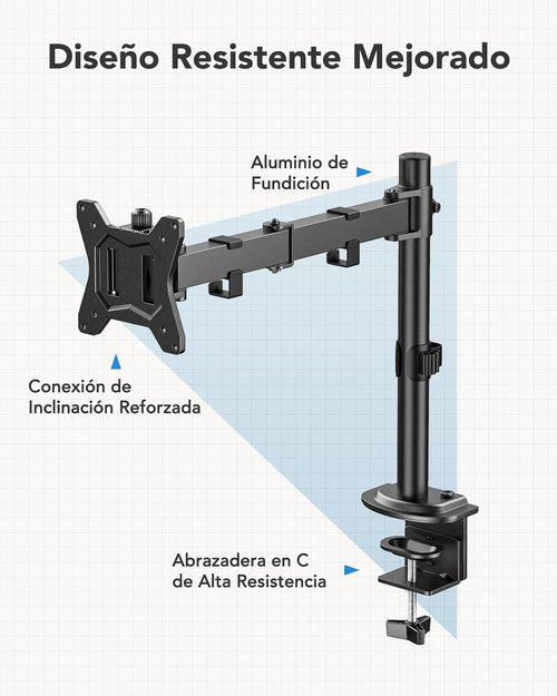 HUANUO Monitor Mount - Adjustable Arm for 13”-32” Monitors Up to 17.6 lbs | C-Clamp & Grommet Base