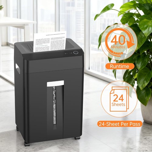 Locksworth Heavy Duty Paper Shredder - 24-Sheet Cross-Cut | P-4 Security, 8.9 Gal Bin for Office Use