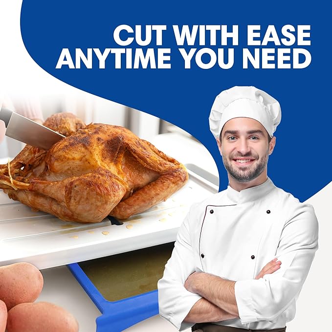 XL Meal Prep System Cutting Board - Large Cutting Board with Juice Groove, Spikes, Drip Tray & Removable Surface - Carving Board - BBQ Essential & Kitchen Gifts - BPA Free Cutting Board - Blue