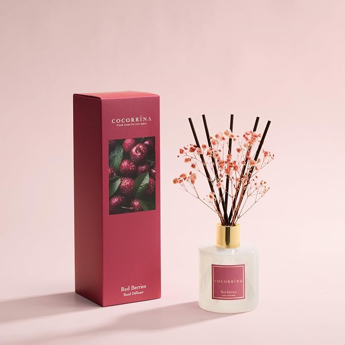 COCORRÍNA Reed Diffuser - Red Berries 6.7 fl oz Reed Diffuser with Sticks, Home Bedrrom Bathroom Shelf Decor