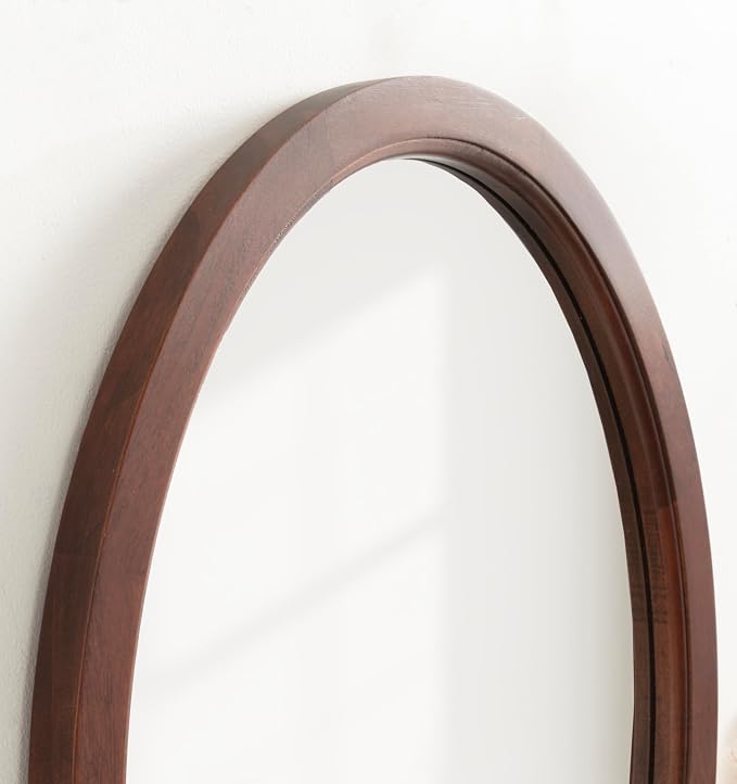 Kate and Laurel Hogan Mid-Century Oval Framed Wall Mirror; 18 x 24; Dark Walnut; Decorative Modern Wood Mirror with Soft Curvature and Oval Shape