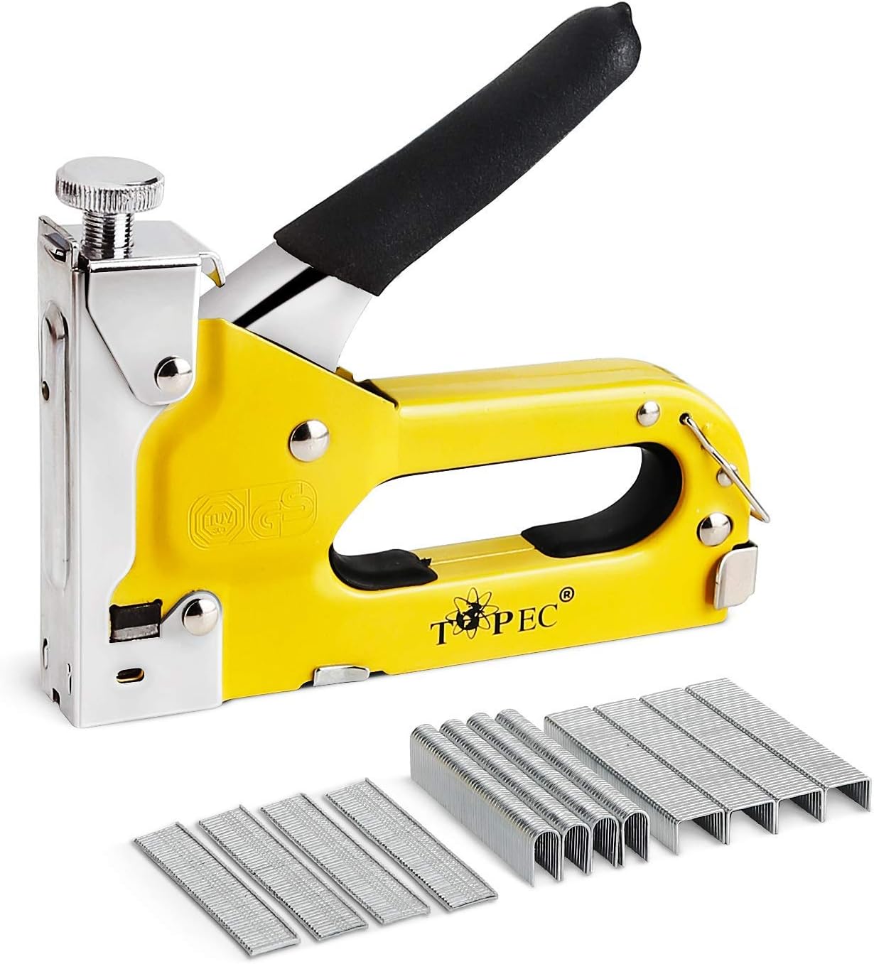 Topec Heavy-Duty Upholstery Staple Gun - 3-in-1 Manual Brad Nailer with 600 Staples for DIY Projects
