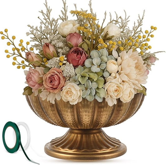 1 Pcs Metal Compote Bowl for Centerpiece Flower Holder Small Compote Vase Indoor Outdoor Flowers Fruits Plant for Christmas Wedding Home Party Decoration (Medium,Gold Bronze)