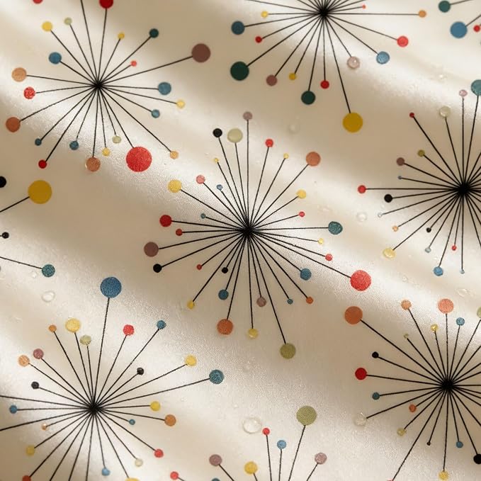 Mid Century Modern Shower Curtain, Vintage Geometric Atomic Abstract Retro Style Beige Boho Art Aesthetic Design Bath Curtains for Bathroom Decor with Hooks, 72"x72" Inch