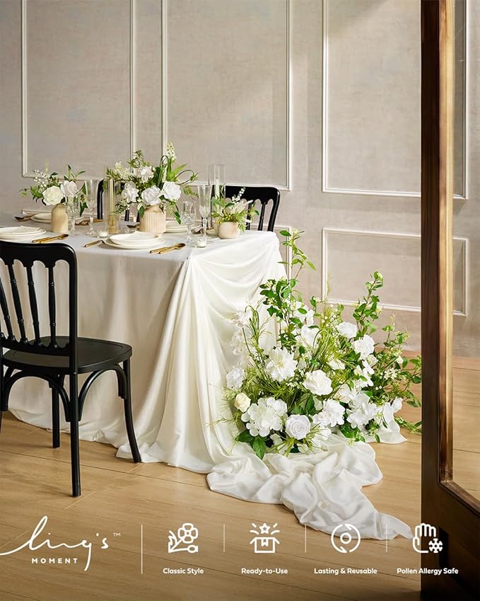 Ling's moment 41.0" Tall Free-Standing Wedding Aisle Artificial Flowers for Ceremony Decor, 2PCS White Walkway Floral Chair Markers, Faux Rose Altar Arch Arrangement Spring Decorations Outdoor
