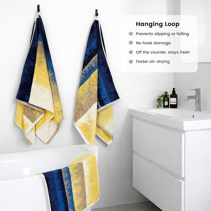 SEMAXE Bath Towel Set, 12 Piece Cotton Towel Set for Bathroom, More Towels for Family Use, Quick Dry with Hanging Loops, Easy Care, Coastal Ombre