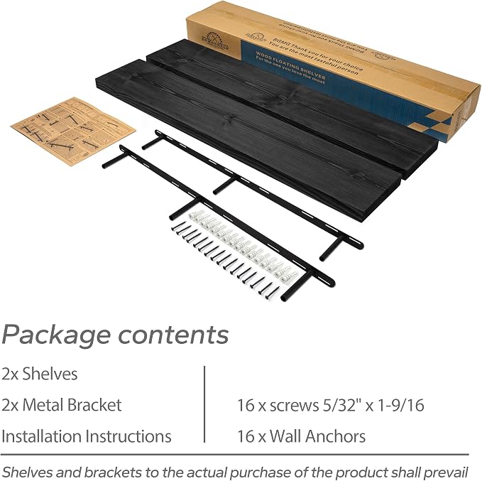 BGMG Wood Floating Shelves for Wall 42 inch Set of 2,Black Floating Shelves,Solid Wood Wall Mount Shelves for Bathroom Living Room Bedroom Kitchen Farmhouse -42x 6.7 x1.25 inch