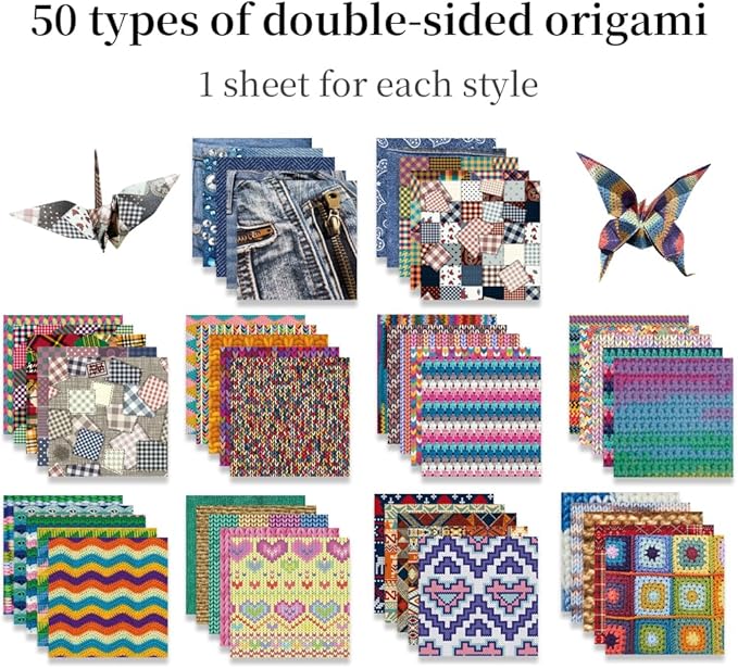 Square Origami Paper 6x6 Double Sided 50 Sheets 50 Colors 70GSM Origami Kit Japanese Chiyo Easy Fold Arts Crafts DIY Handwork Cloth