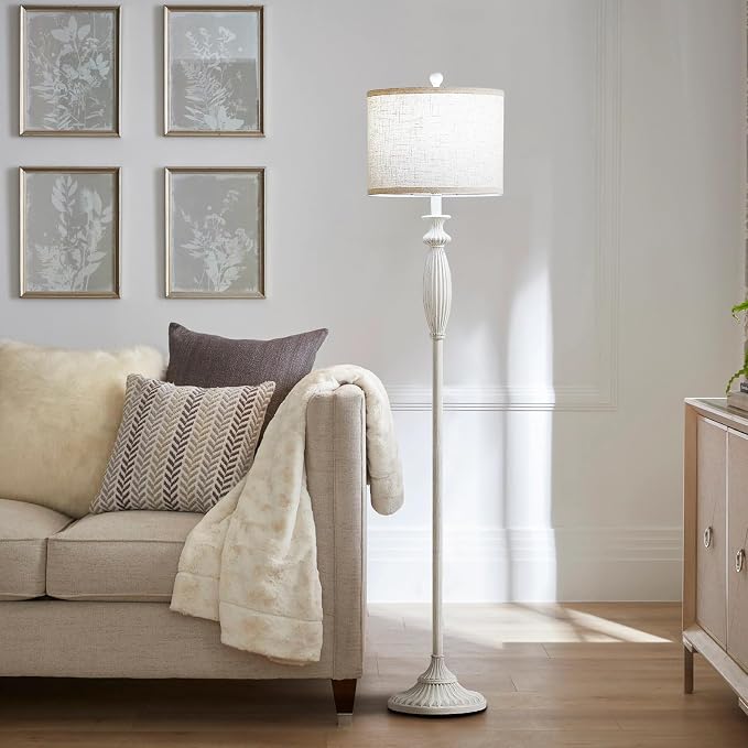63.8" Vintage Floor Lamp with Rotary Switch, Dimmable Color Temperature Standing Lamp, Retro Farmhouse Floor Lamps for Living Room, Bedroom, Hallway, Office, Room Decor, Antique White (Bulb Included)