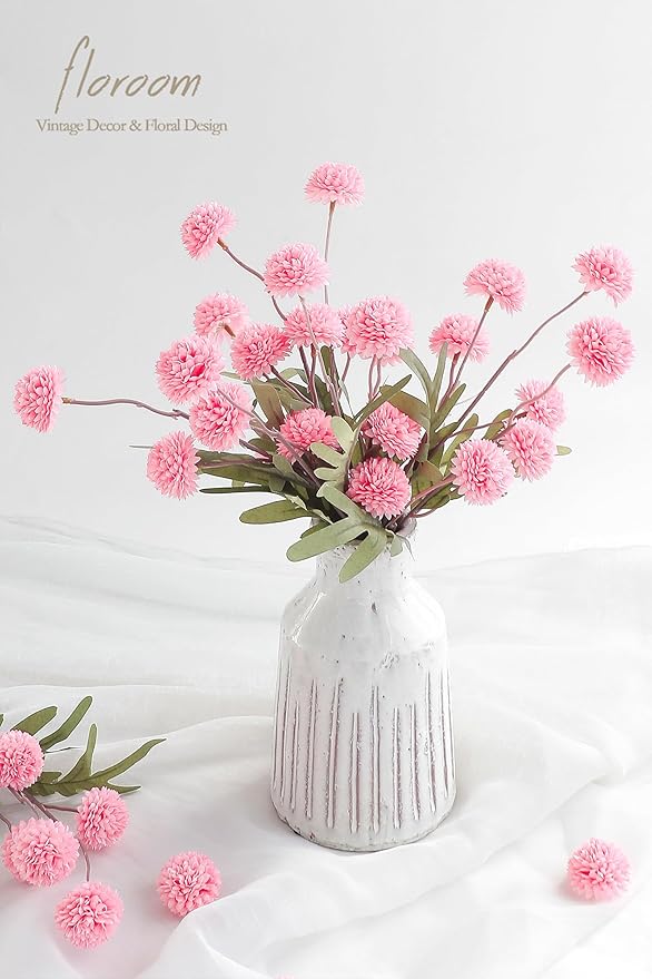Floroom 6pcs Pink Faux Silk Mums Artificial Flowers, Bulk Fake Small Mini Chrysanthemums with Stems for DIY Blush Wedding Centerpieces Floral Arrangements Vase Fillers Home Decorations