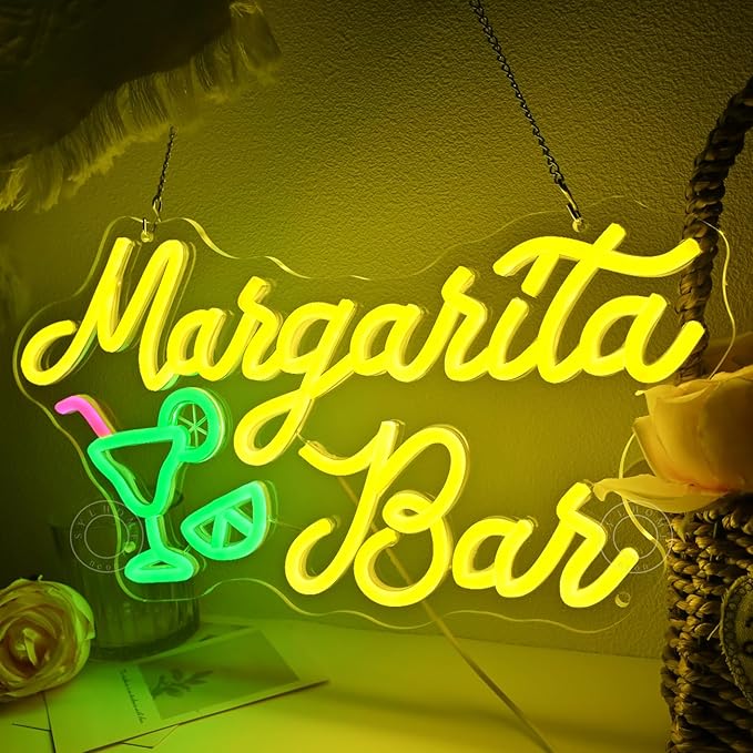 SYLHOME Margarita Bar Led Neon Light Sign Home Bar Pub Man Cave Kitchen Restaurant Wall Sign Decor Wedding Birthday Party Backdrop 15.75" X 8.26" USB