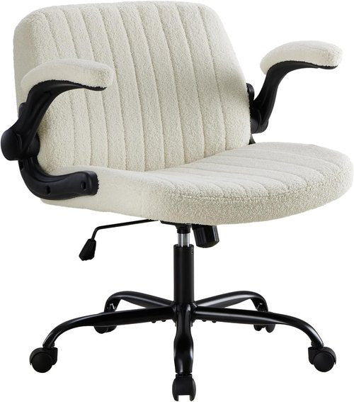 DUMOS Criss Cross Office Chair - Adjustable Swivel Desk Chair with Wheels | Comfy Beige Fabric