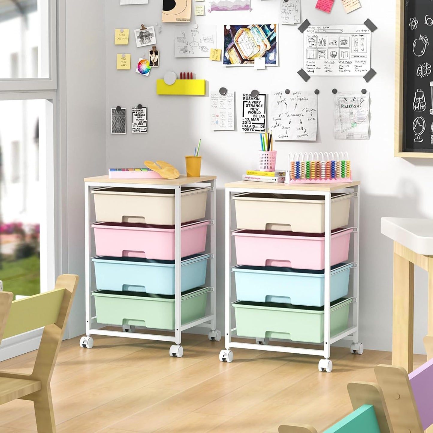 Skiennix Utility Cart - Rolling Storage Cart with 4 Drawers | Colorful Rainbow Design
