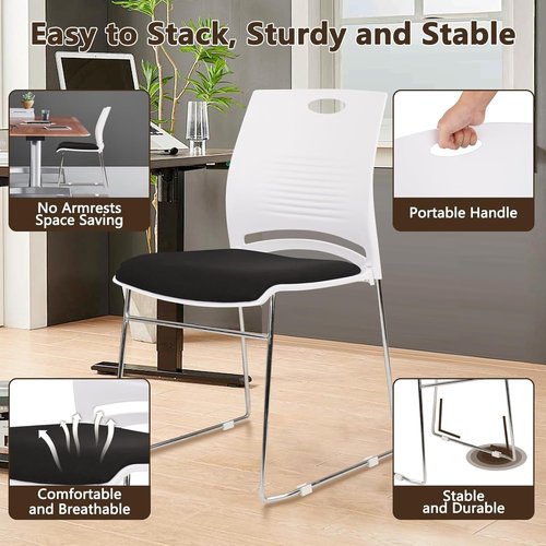 CLATINA Stacking Reception Guest Chair - Stackable Metal Base Chairs for Office & Events | White, 4 Pack