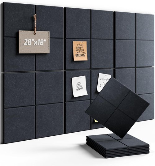 Fluxynara Felt Bulletin Board Tiles - 28"x18" Cork Board Alternative | 6-Pack Deep Charcoal Blue for Office Decor