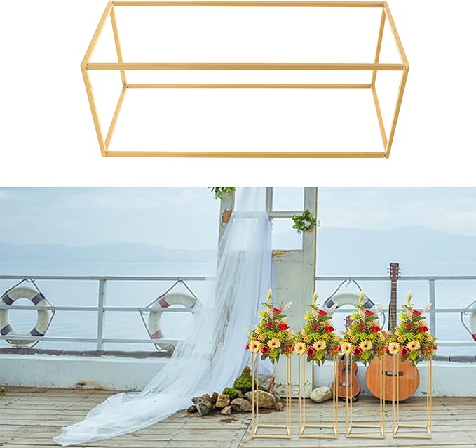 4PC 23.6" Flower Stand for Wedding Metal Cylinder Stands for Party Rectangular Gold Centerpieces Flower Vase Gold Pedestal Columns for Weddings Indoor Outdoor Flower Plant Stand Decoration